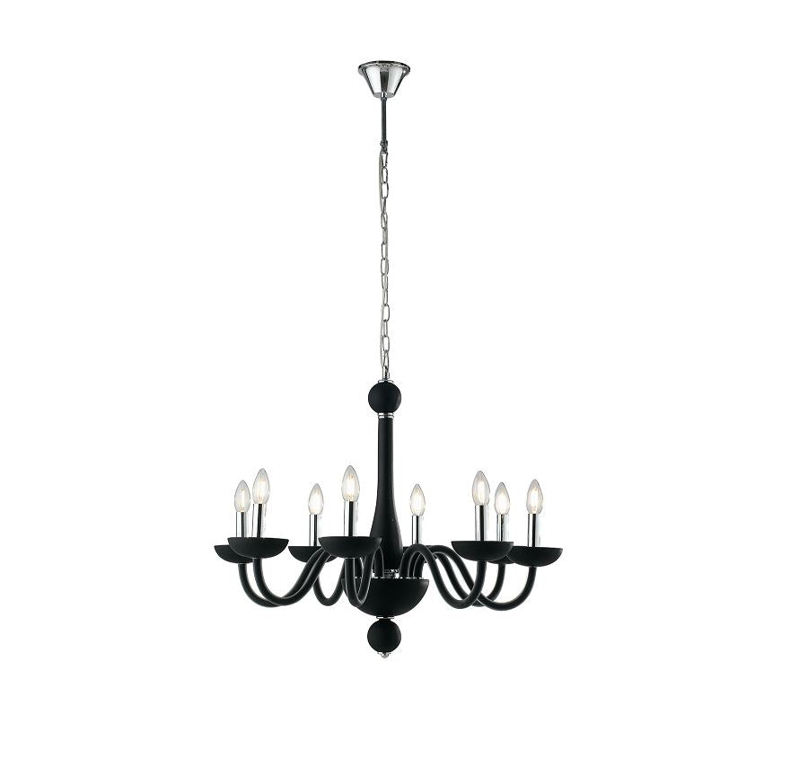 Sospensione 8 luci in vetro soffiato nero o bianco struttura cromo 8XE14 non incl. ALFIERE Sospensione 8 luci in vetro soffiato nero o bianco struttura cromo 8XE14 non incl. ALFIERE
